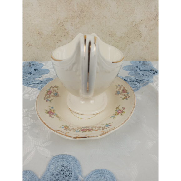 Vintage Homer Laughlin Eggshell Georgian Gravy Dish & Plate w/ Floral Design - Picture 2 of 12